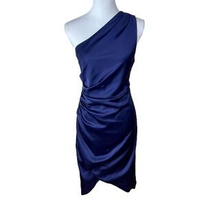 Banana Republic Factory One Shoulder Satin Knee Length Dress Patriot Blue Size 2